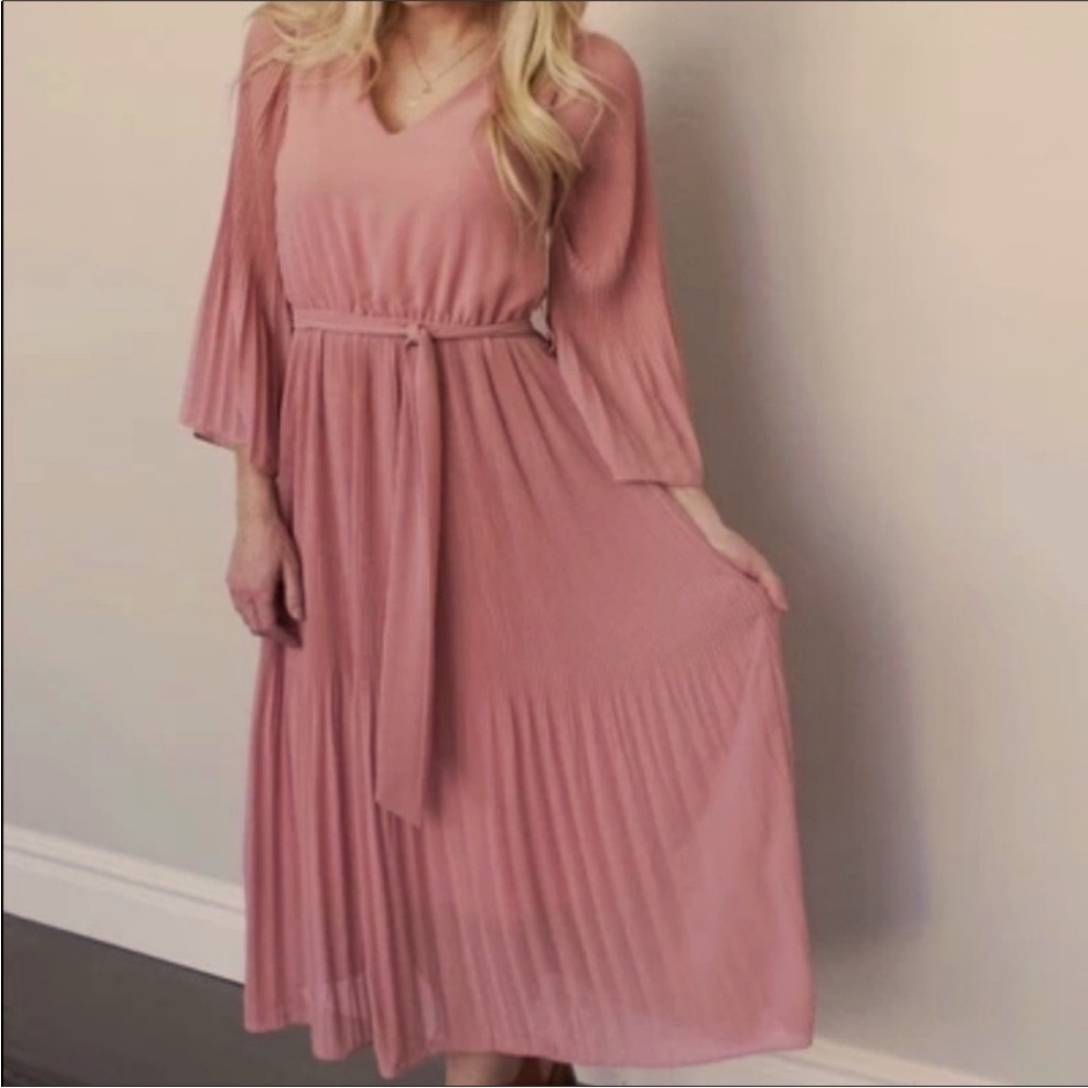 Baltic Born Long Sleeve Pleated Dress in Pink
